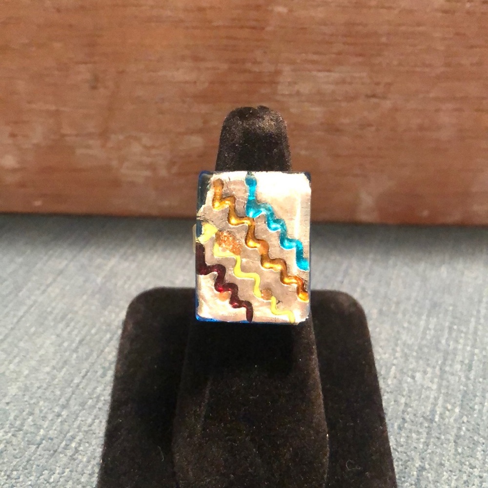 Pier One Rectangle Glass Multi Color Ring - Size 6